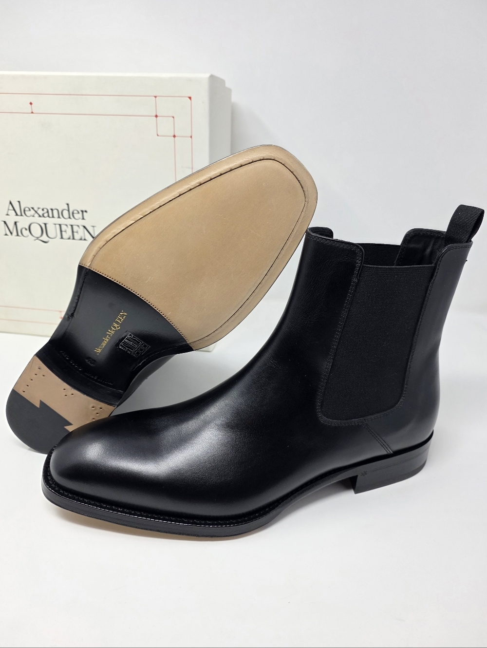 Alexander McQueen 43 9.5 10 Black Ankle Chelsea Dress Boots Slip On ITALY $1190
